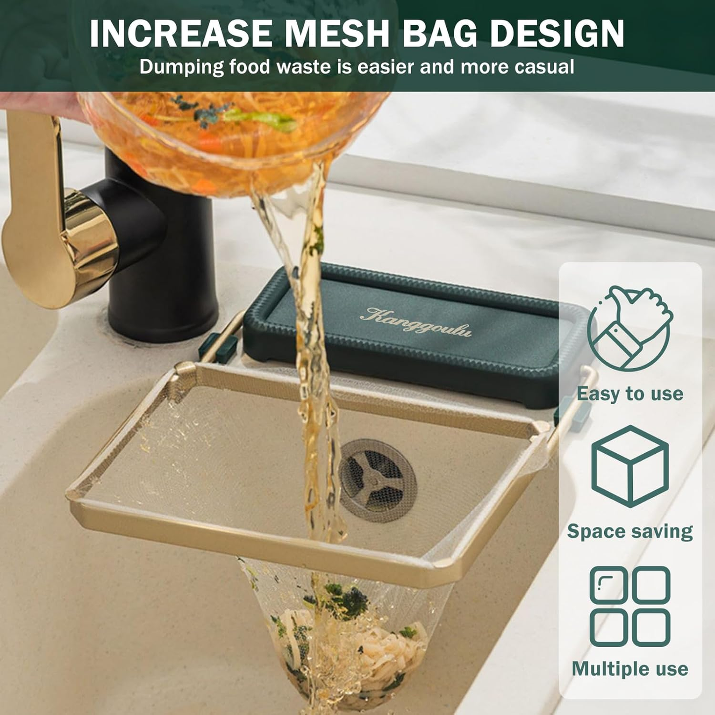 Meshmate Waste Rack, Mesh Waste Rack for Sink, Suction Cup Sink Strainer with 100PCS Filter Mesh Bags, Collapsible Meshmate Waste Rack Sink