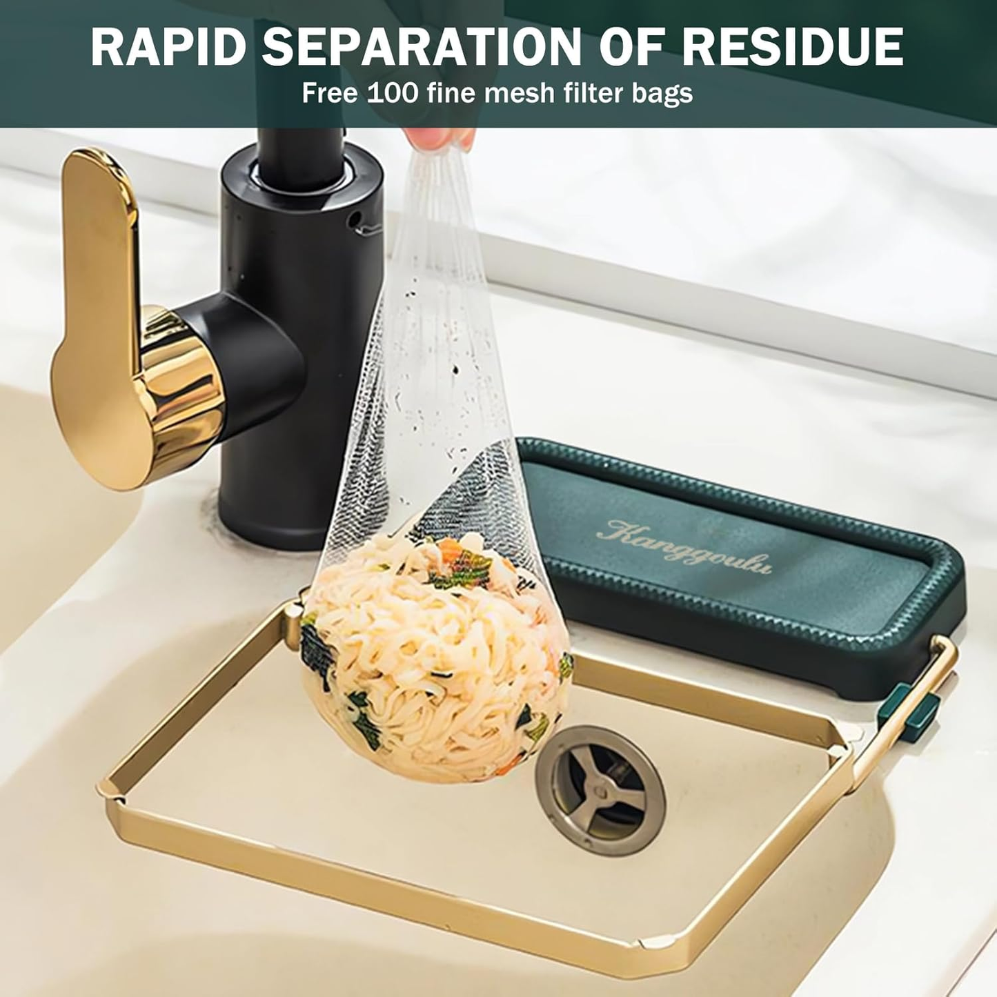 Meshmate Waste Rack, Mesh Waste Rack for Sink, Suction Cup Sink Strainer with 100PCS Filter Mesh Bags, Collapsible Meshmate Waste Rack Sink