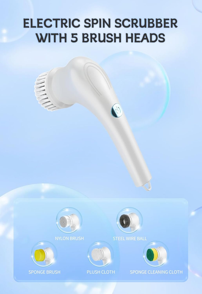 Electric Spin Scrubber, Handed Electric Cleaning Brush Cordless Power Scrubber with 5 Replaceable Brush Heads, Rechargeable Bathroom Scrubber for Cleaning Bathtub, Tub, Tile, Floor, Sink, Window