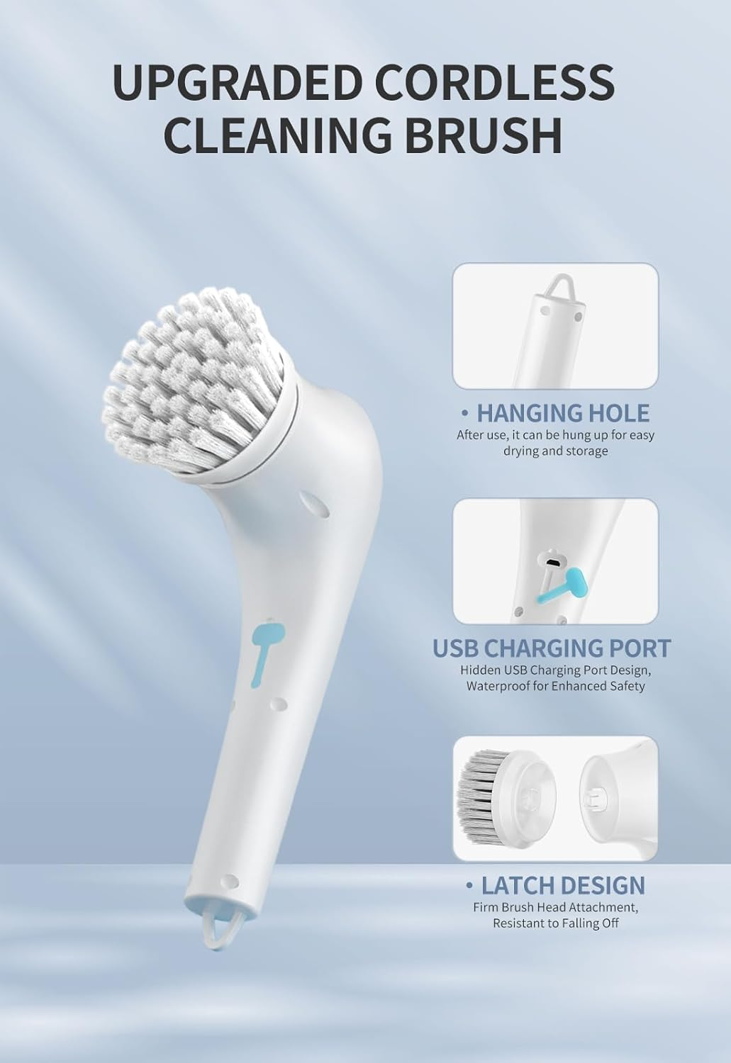 Electric Spin Scrubber, Handed Electric Cleaning Brush Cordless Power Scrubber with 5 Replaceable Brush Heads, Rechargeable Bathroom Scrubber for Cleaning Bathtub, Tub, Tile, Floor, Sink, Window