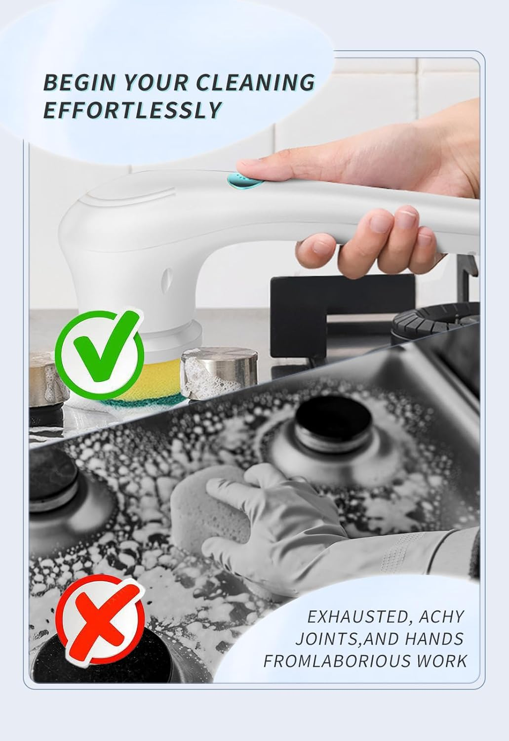 Electric Spin Scrubber, Handed Electric Cleaning Brush Cordless Power Scrubber with 5 Replaceable Brush Heads, Rechargeable Bathroom Scrubber for Cleaning Bathtub, Tub, Tile, Floor, Sink, Window