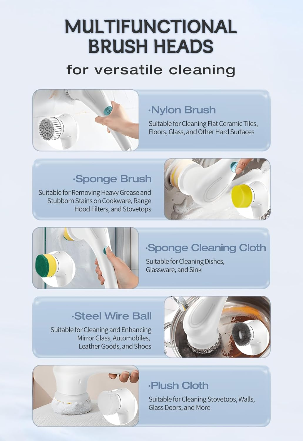 Electric Spin Scrubber, Handed Electric Cleaning Brush Cordless Power Scrubber with 5 Replaceable Brush Heads, Rechargeable Bathroom Scrubber for Cleaning Bathtub, Tub, Tile, Floor, Sink, Window