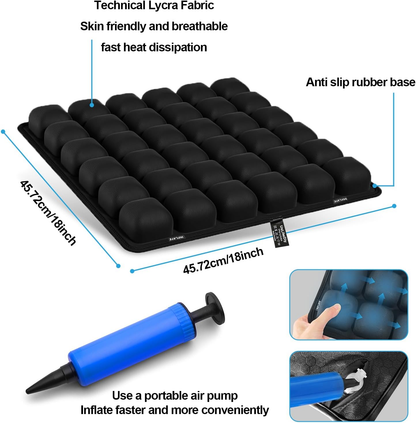 Travel Seat Cushion – Portable Inflatable 3D Air Cell Seat Cushion for Long Flights, Car, Office, Wheelchair, Ergonomic Design for Tailbone Relief & Compact Support