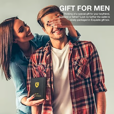 Men's Slim Leather Blocking Wallet - Minimalist Carbon Fiber Bifold