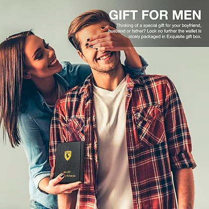 Men's Slim Leather Blocking Wallet - Minimalist Carbon Fiber Bifold
