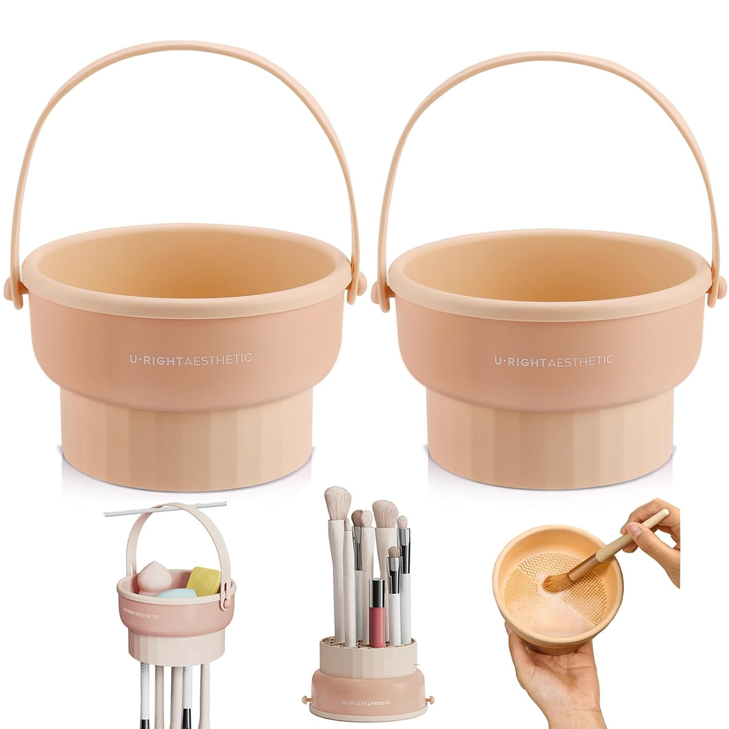 Makeup Brush Cleaner Mat 3 in 1 Silicone Makeup Brush Cleaner Bowl Cosmetic Brushes Cleaning Tool Organizer for Storage and Air Drying