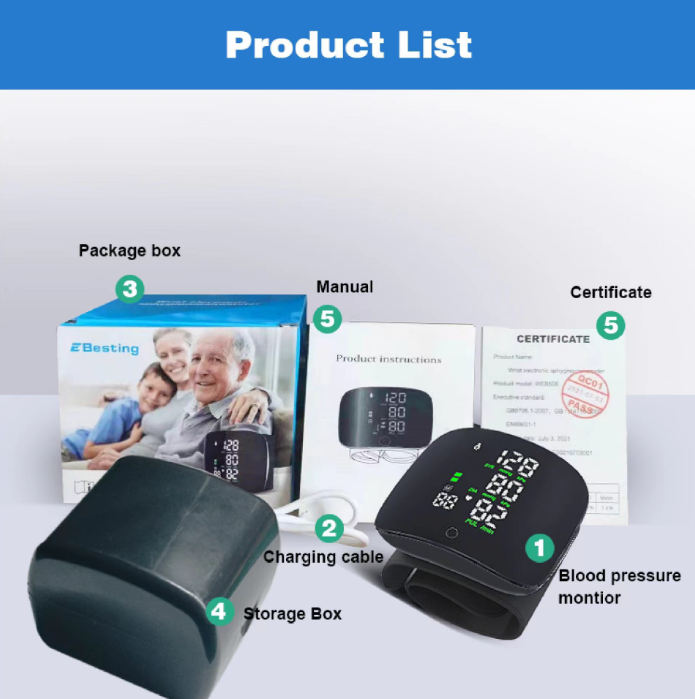 Wrist Blood Pressure Monitor Led Display, Touch Screen Wrist Blood Pressure Cuff 99x2 Reading Memory