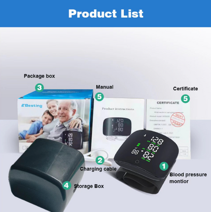 Wrist Blood Pressure Monitor Led Display, Touch Screen Wrist Blood Pressure Cuff 99x2 Reading Memory