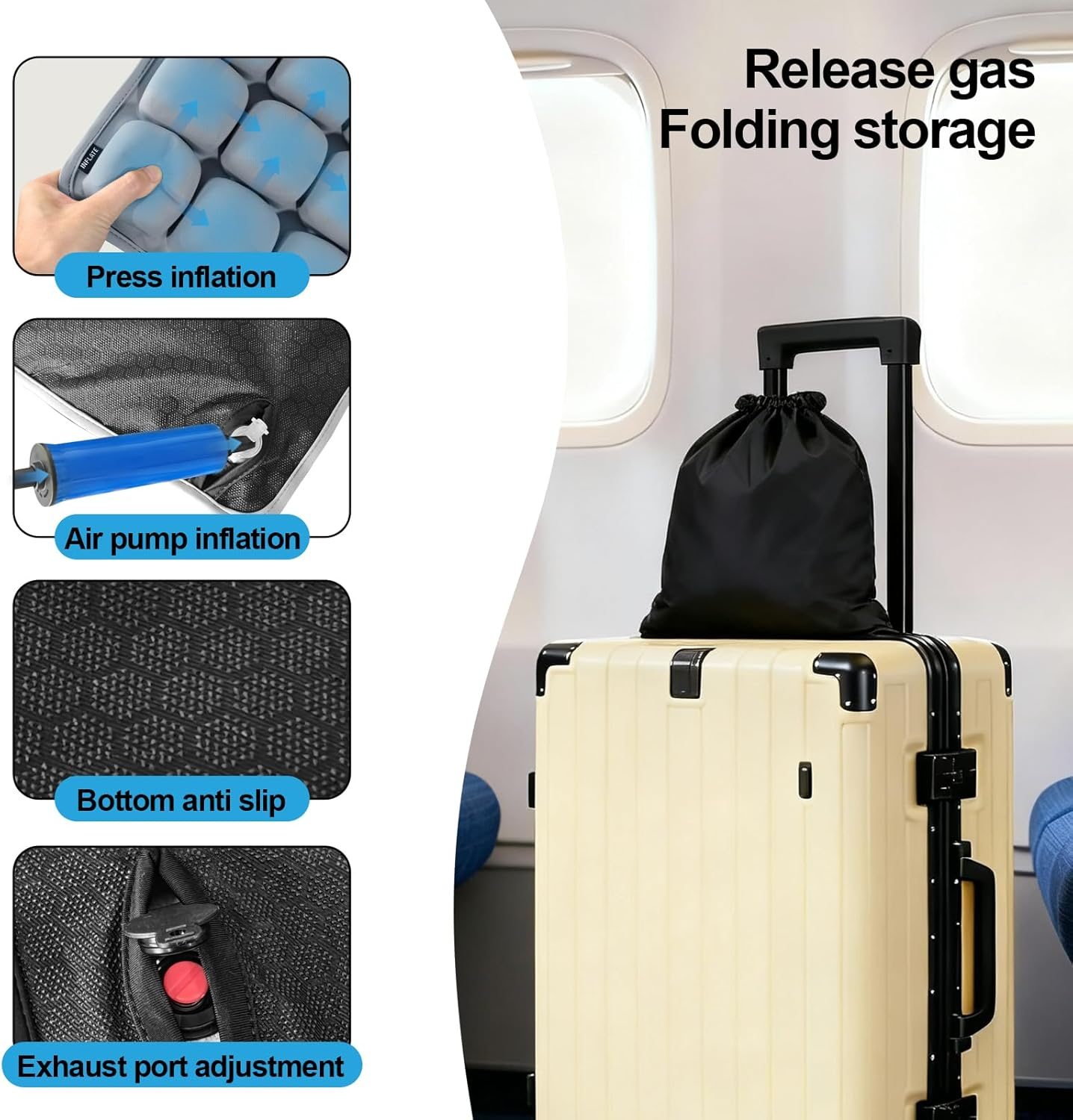 Travel Seat Cushion – Portable Inflatable 3D Air Cell Seat Cushion for Long Flights, Car, Office, Wheelchair, Ergonomic Design for Tailbone Relief & Compact Support