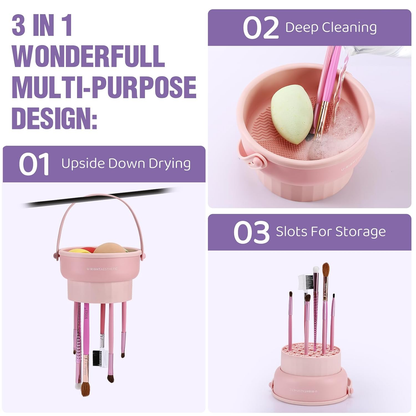 Makeup Brush Cleaner Mat 3 in 1 Silicone Makeup Brush Cleaner Bowl Cosmetic Brushes Cleaning Tool Organizer for Storage and Air Drying