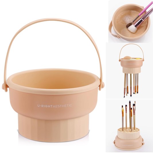 Makeup Brush Cleaner Mat 3 in 1 Silicone Makeup Brush Cleaner Bowl Cosmetic Brushes Cleaning Tool Organizer for Storage and Air Drying