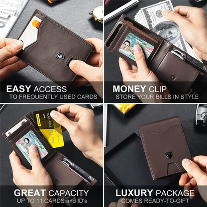 Men's Slim Leather Blocking Wallet - Minimalist Carbon Fiber Bifold