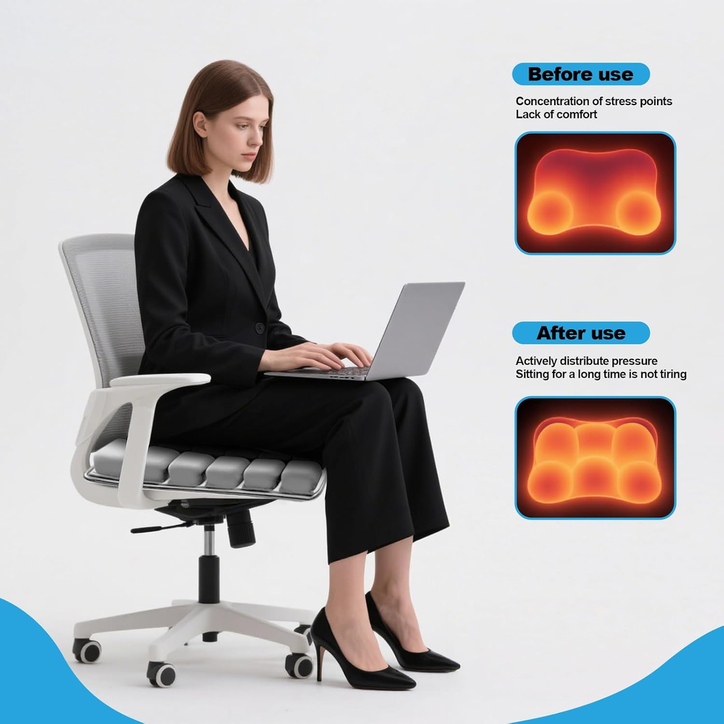 Travel Seat Cushion – Portable Inflatable 3D Air Cell Seat Cushion for Long Flights, Car, Office, Wheelchair, Ergonomic Design for Tailbone Relief & Compact Support