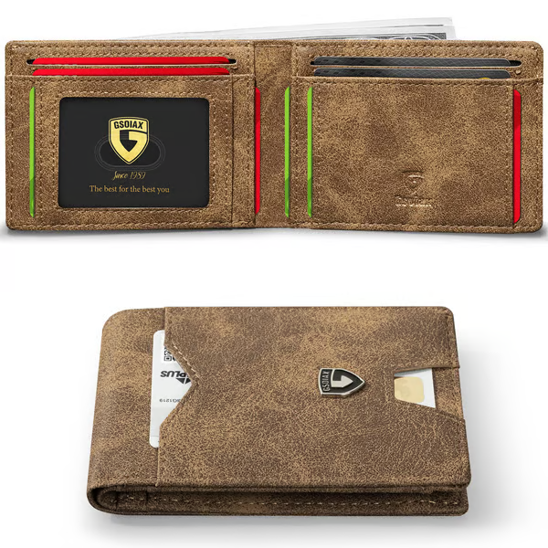 Men's Slim Leather Blocking Wallet - Minimalist Carbon Fiber Bifold