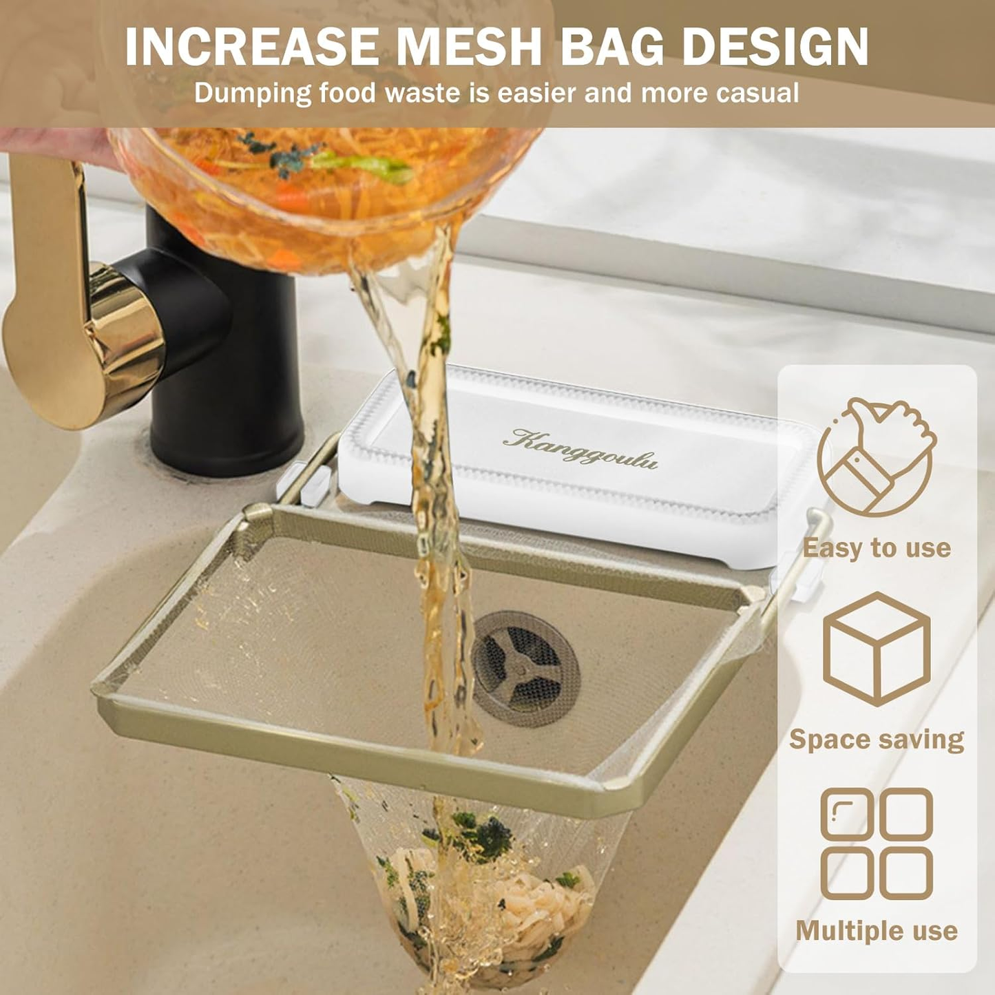 Meshmate Waste Rack, Mesh Waste Rack for Sink, Suction Cup Sink Strainer with 100PCS Filter Mesh Bags, Collapsible Meshmate Waste Rack Sink