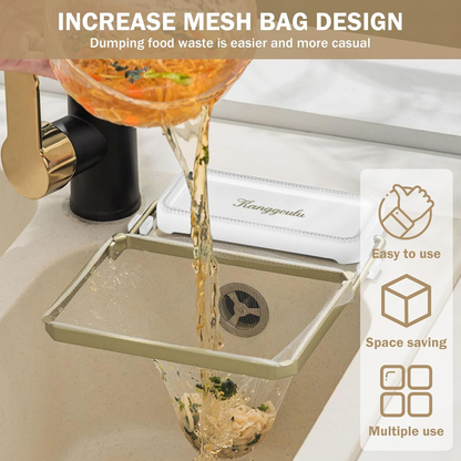 Meshmate Waste Rack, Mesh Waste Rack for Sink, Suction Cup Sink Strainer with 100PCS Filter Mesh Bags, Collapsible Meshmate Waste Rack Sink
